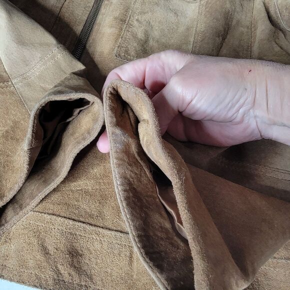 100% Suede Leather Tan M Motorcycle Style Jacket by Allan Denis - Picture 9 of 16